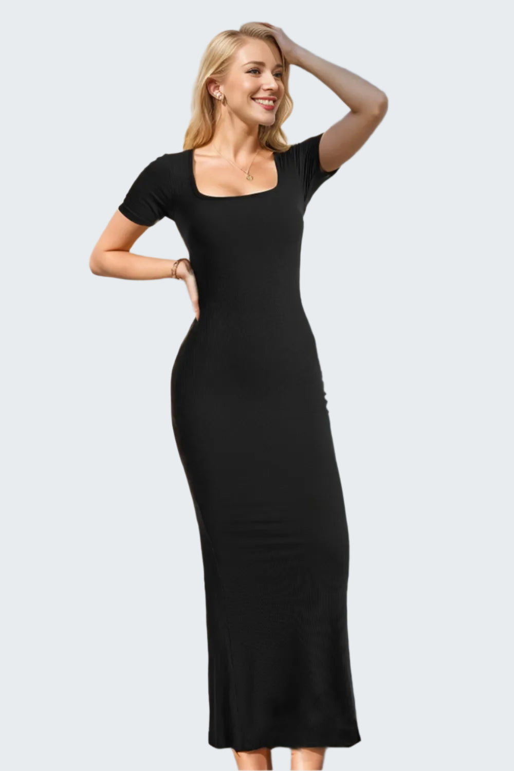 Basic Bae Built-In Shapewear Square Neck Short Sleeve Maxi Dress