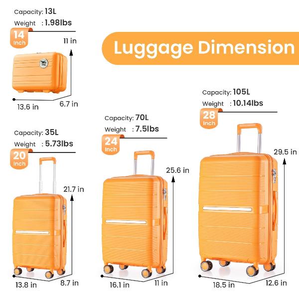 Luggage Sets 4 Piece(14/20/24/28) PP Lightweight & Durable Expandable