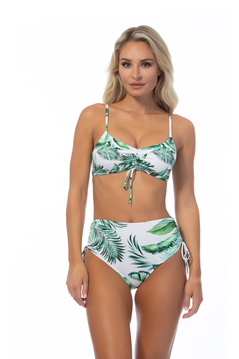Beach Joy Bikini Tropical Leaf Ruching Detail Bikini Set
