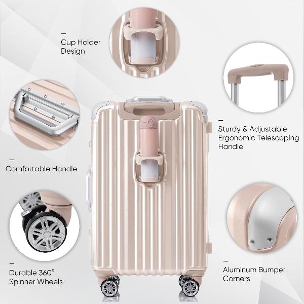 1pc 24in Aluminum Frame Luggage with USB port, Vacation Carry-On