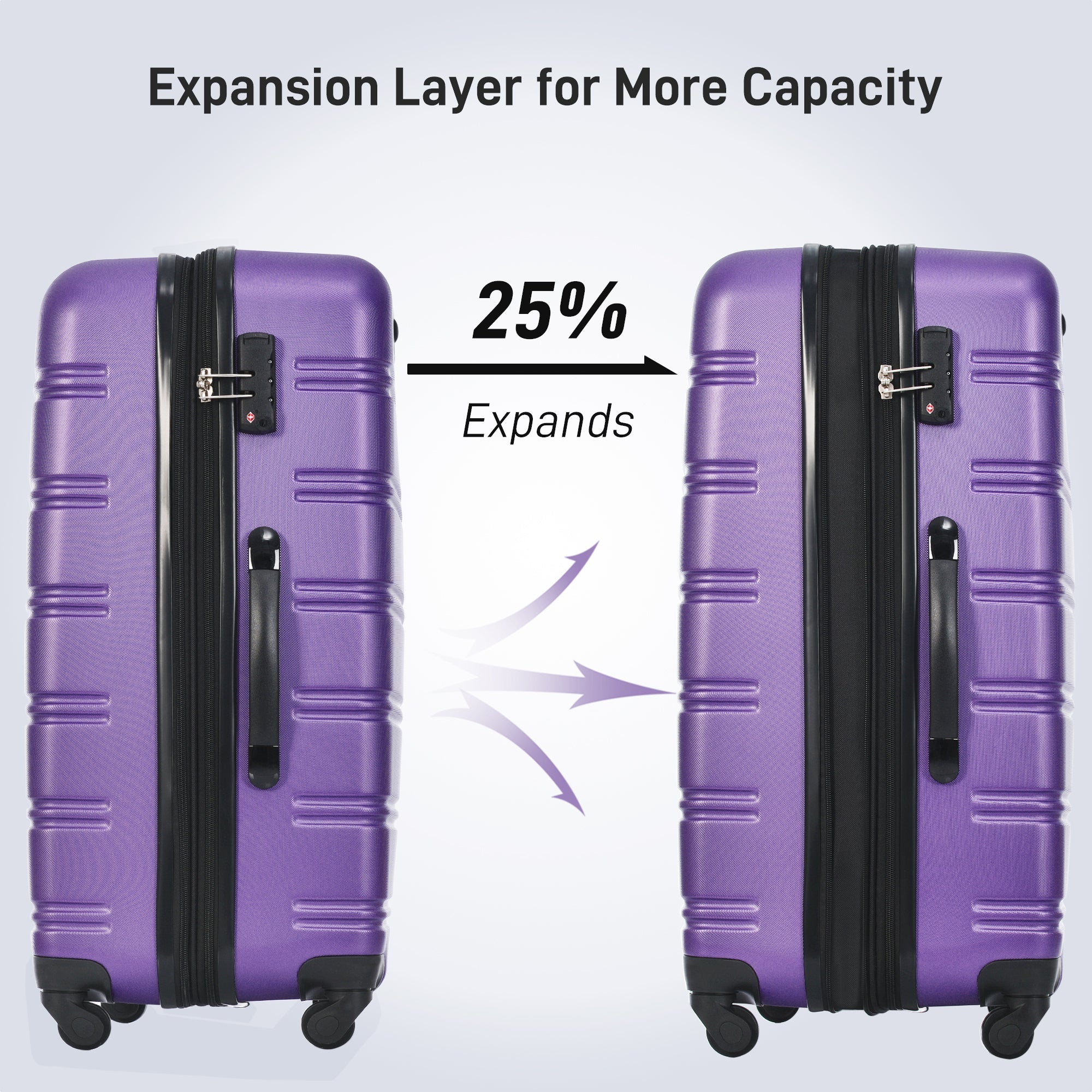 Purple Three Piece Luggage Set Hardside Spinner Suitcase with TSA Lock