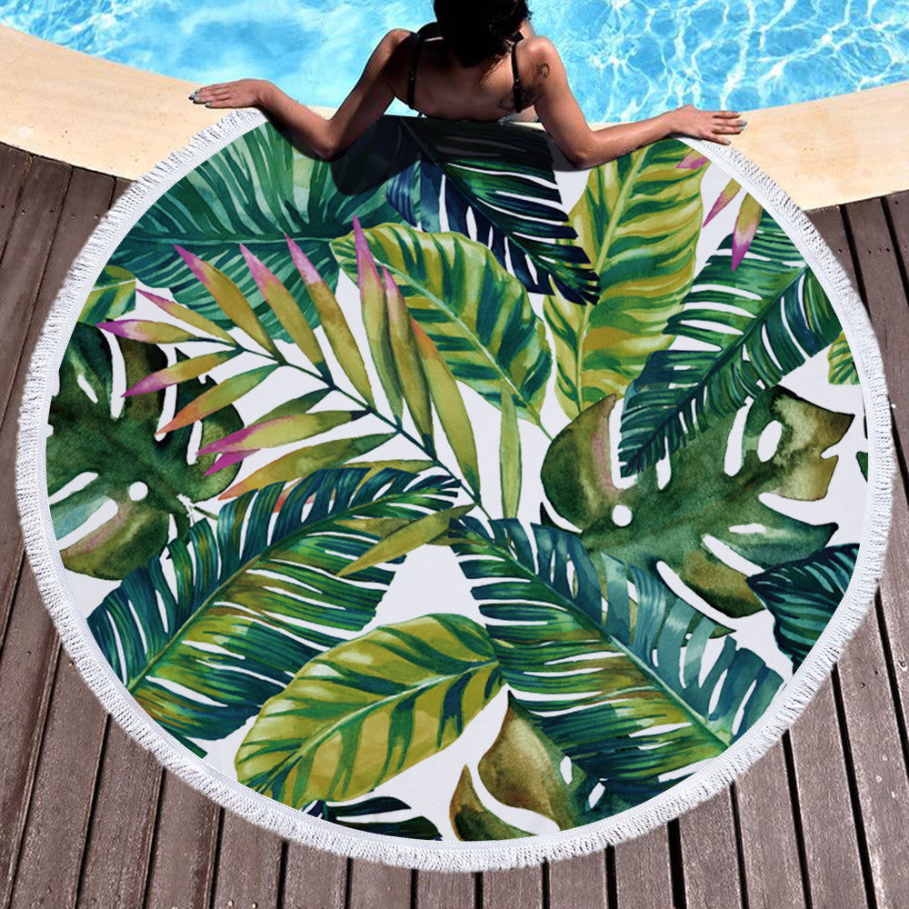 palm leaf round printed beach towel