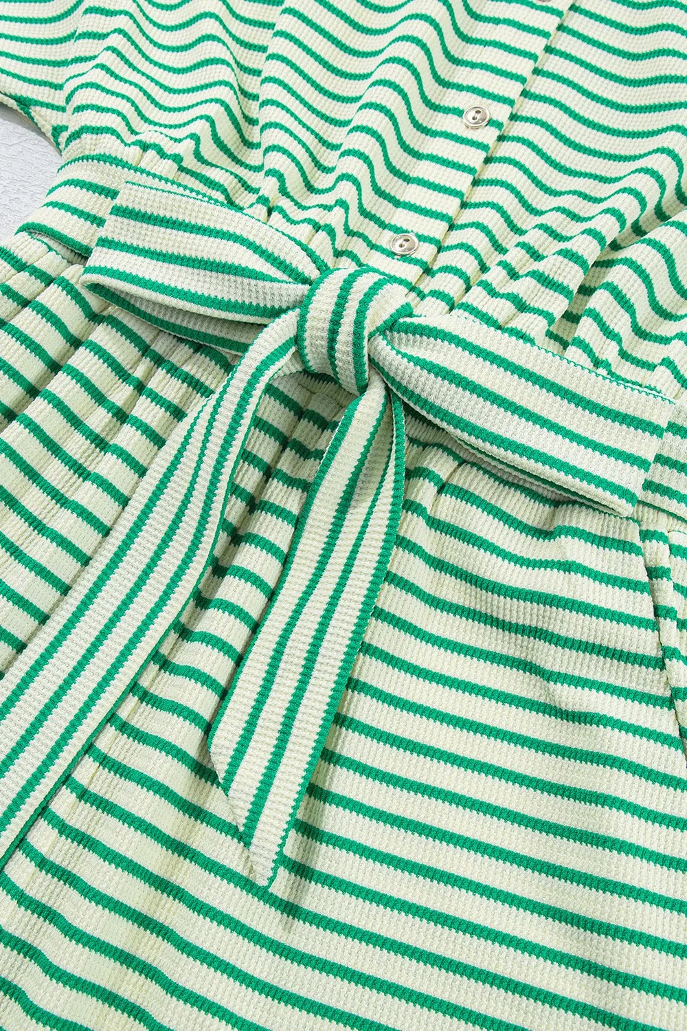 Striped Half Sleeve Tie Waist Romper