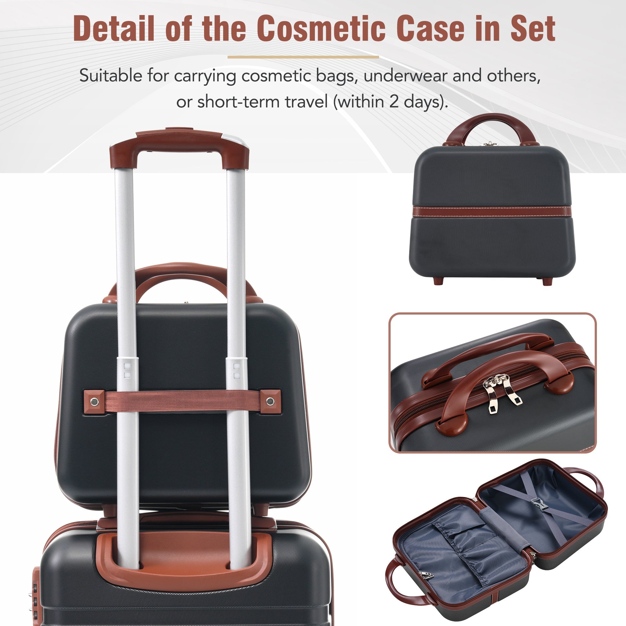 Black and Brown Hardshell Luggage Set and Cosmetic Case