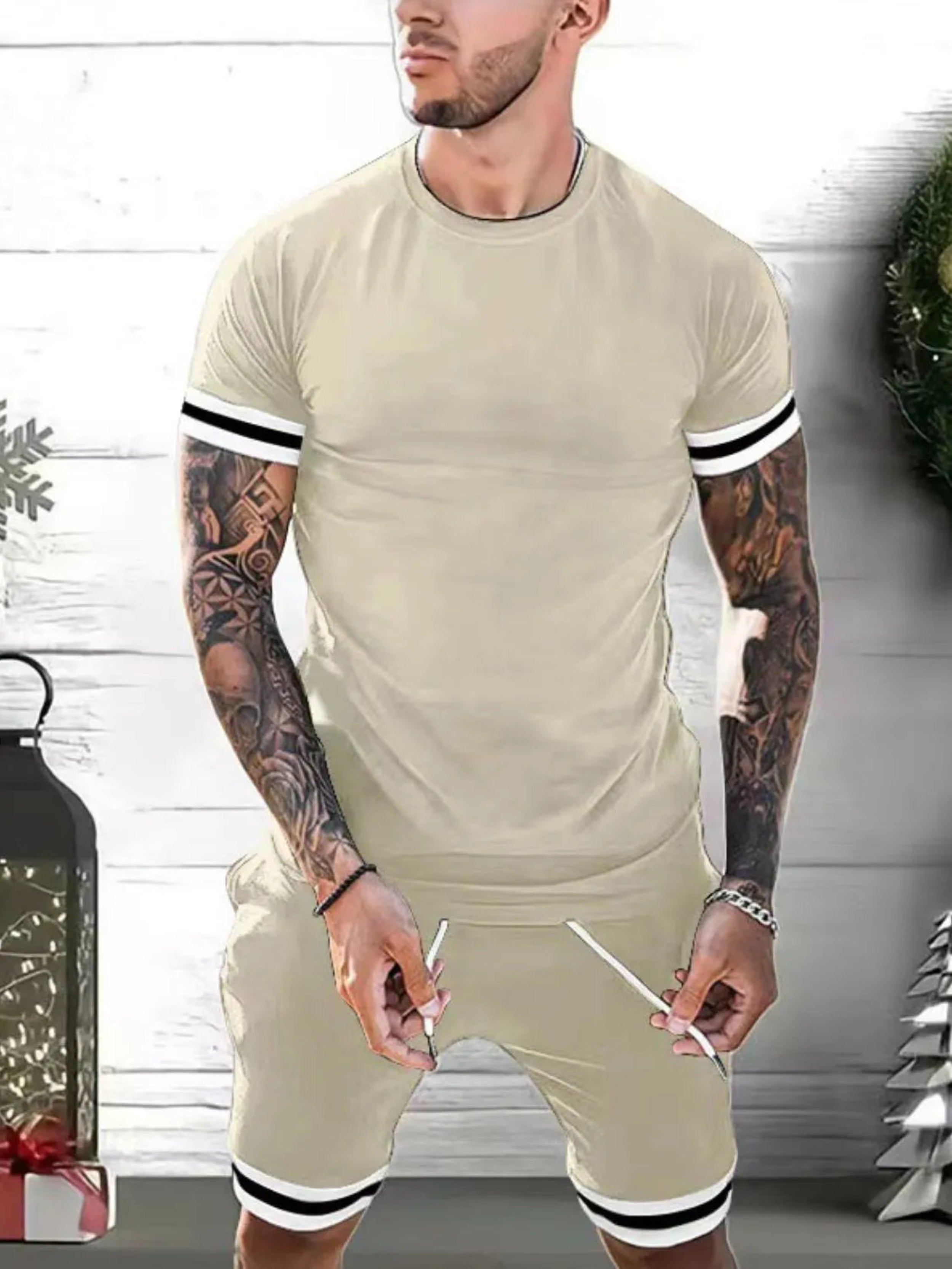 Men's Round Neck Short Sleeve Top and Shorts Set