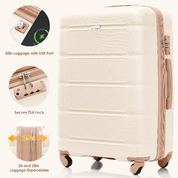 Four Piece Expandable ABS Durable Luggage Set with USB