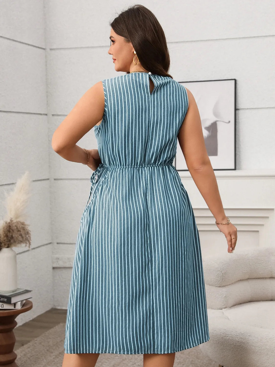 Plus Size Striped Round Neck Sleeveless Dress