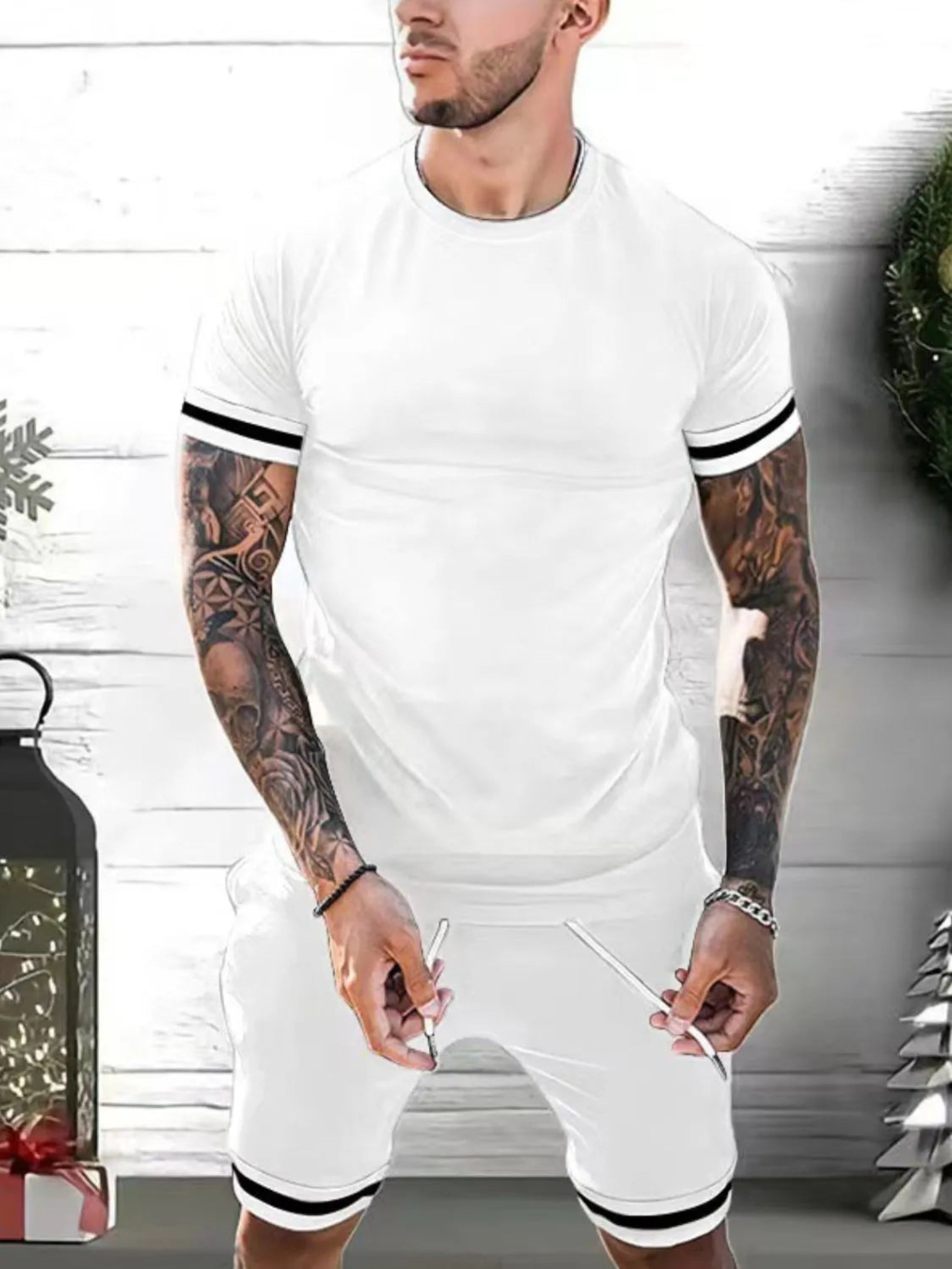 Men's Round Neck Short Sleeve Top and Shorts Set