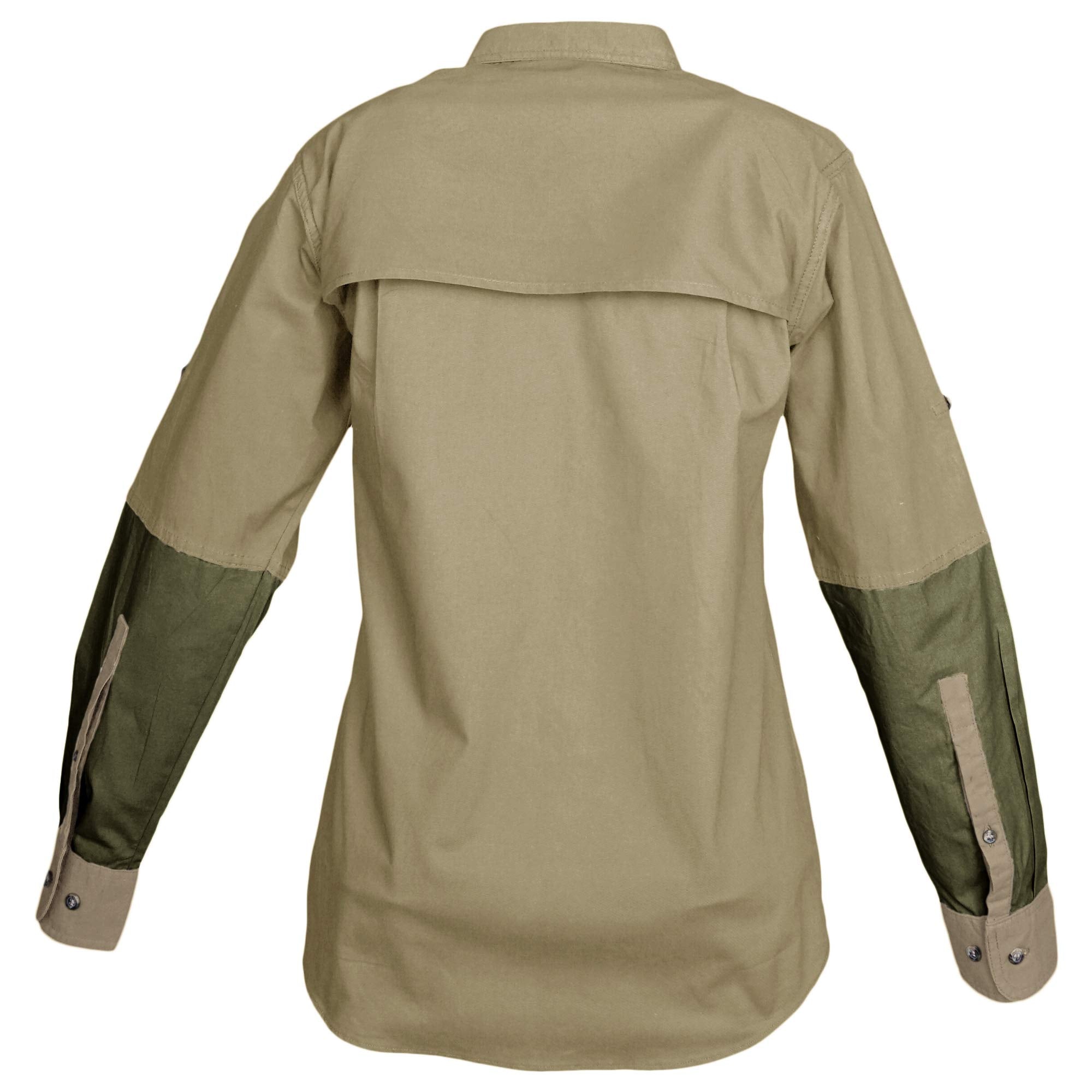 Khaki jacket with green sleeves on a white background