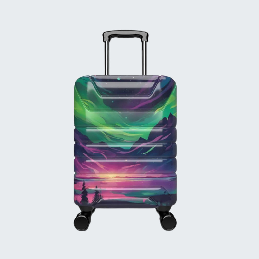 Suitcase with a colorful design on a white background