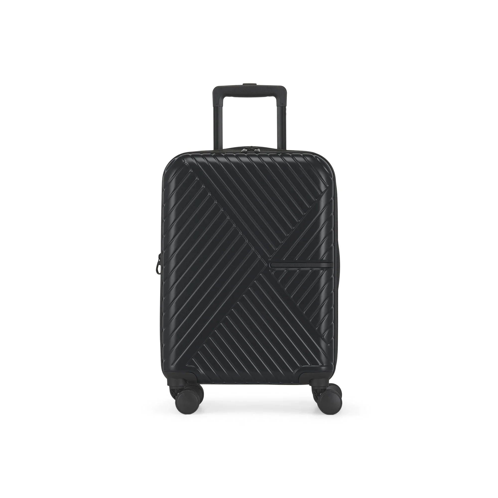 Black suitcase with a geometric pattern on a white background