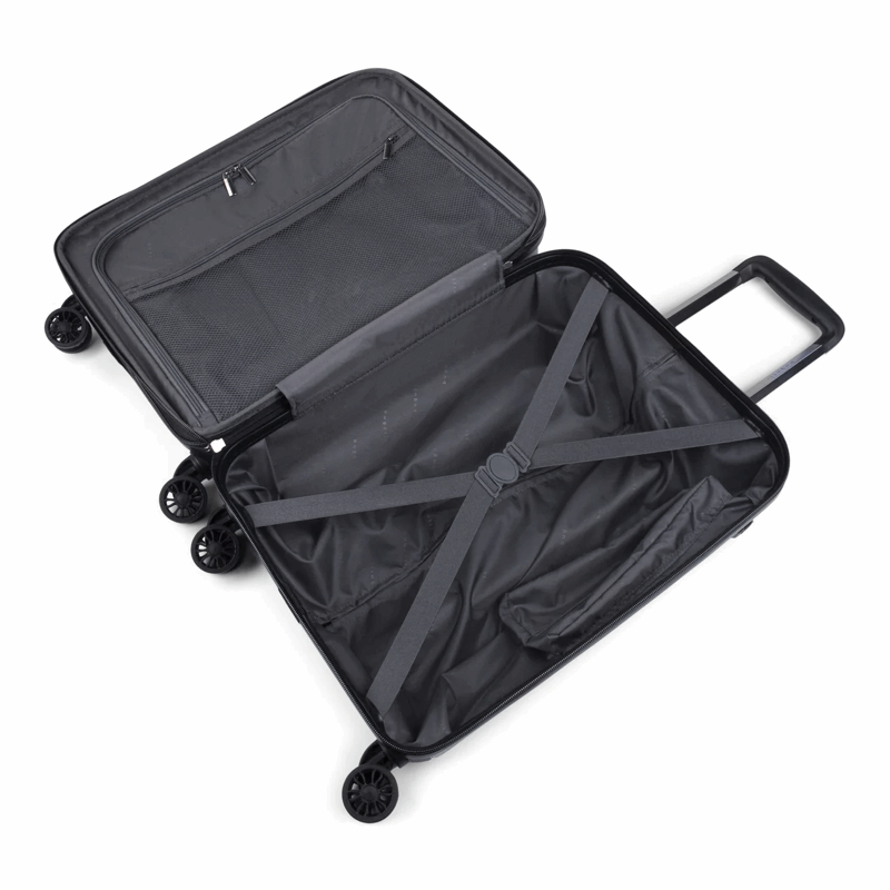 Black open suitcase on a white background