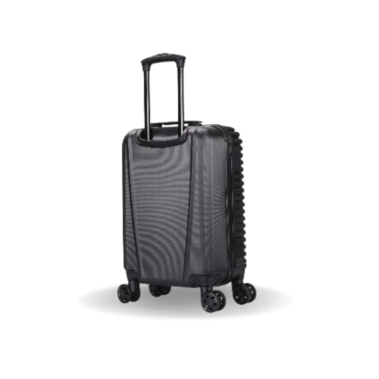 Black suitcase with wheels on a white background