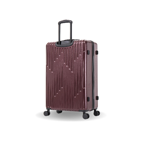 Purple suitcase with a black handle on a white background