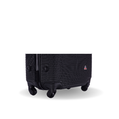 Black suitcase with wheels on a white background