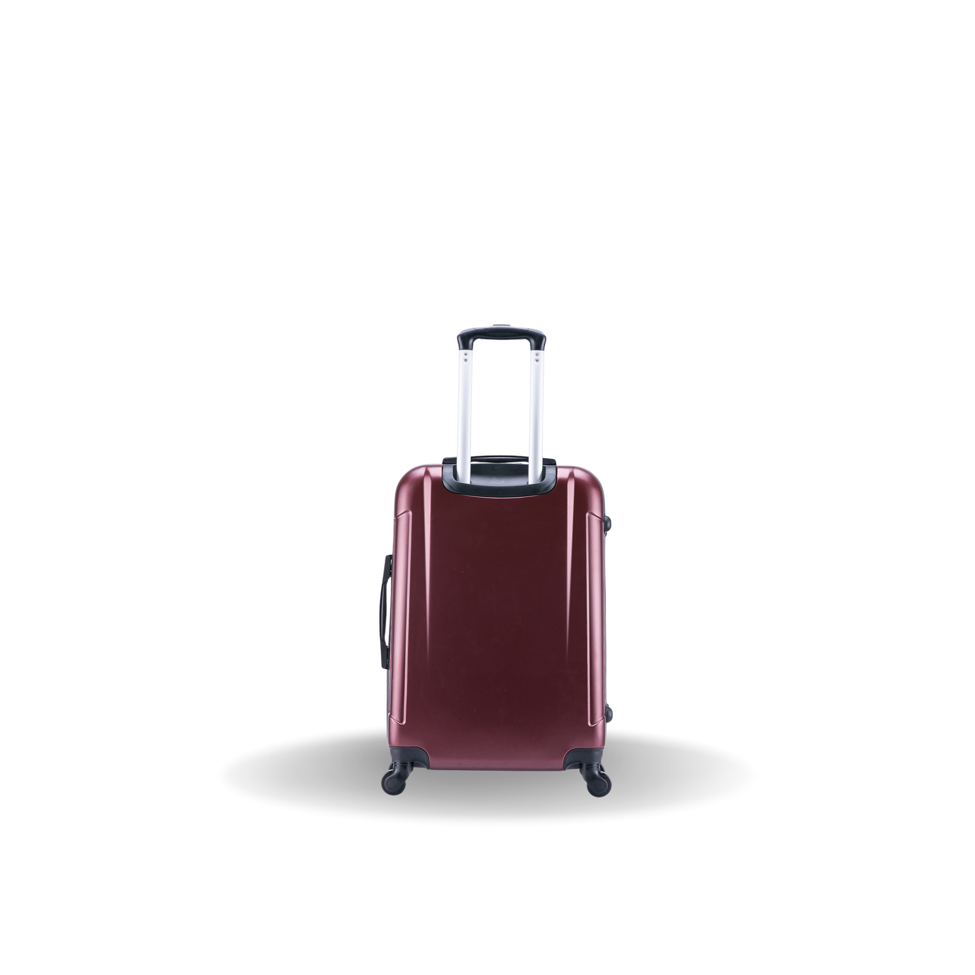 Red suitcase with a black handle on a white background