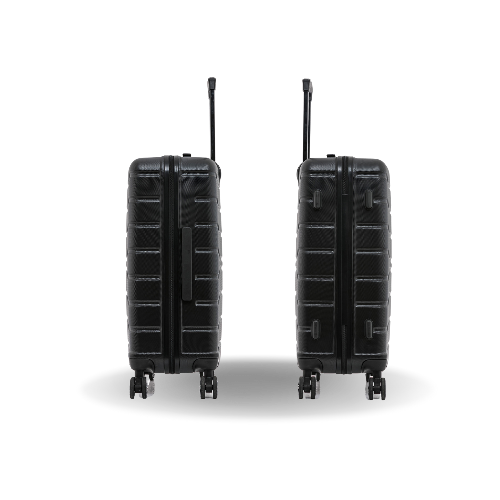 Two black suitcases on a white background