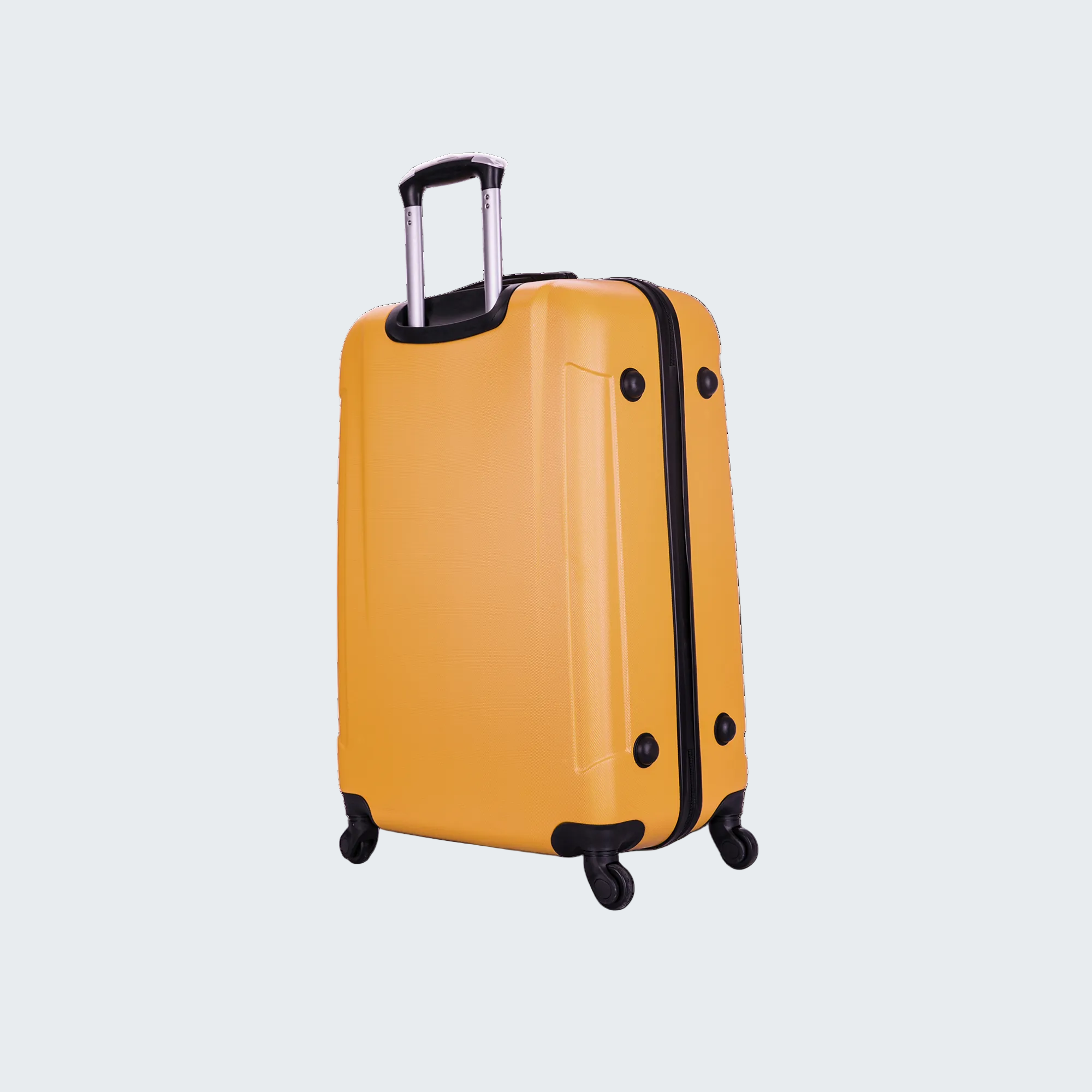 Yellow suitcase with black accents on a white background