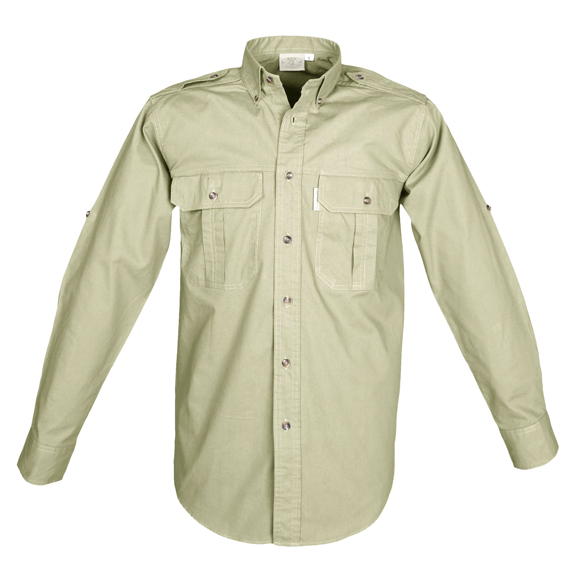Light green shirt with long sleeves on a white background
