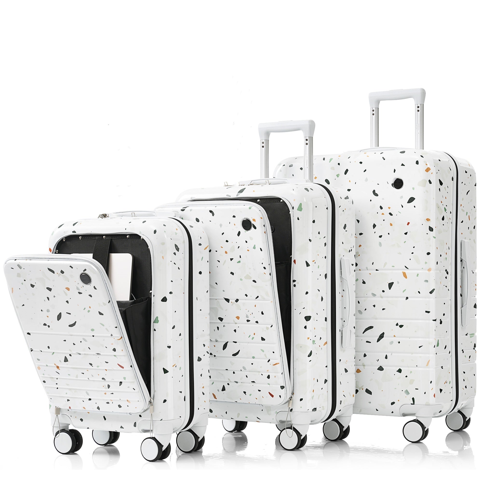 Polka Dot with Front Opening Design Airline Certified Carry on Luggage with Cup Holder