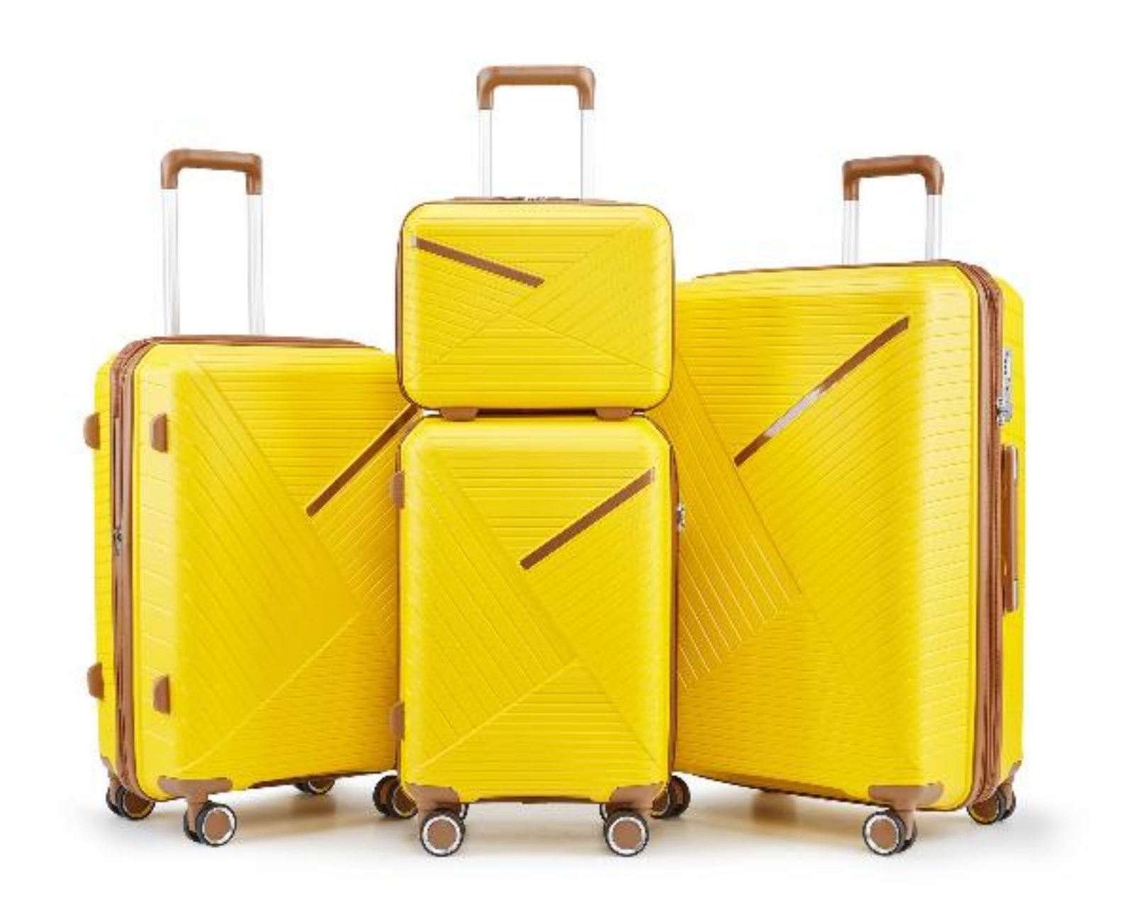 Yellow Four Piece Expandable Lightweight Suitcase Set