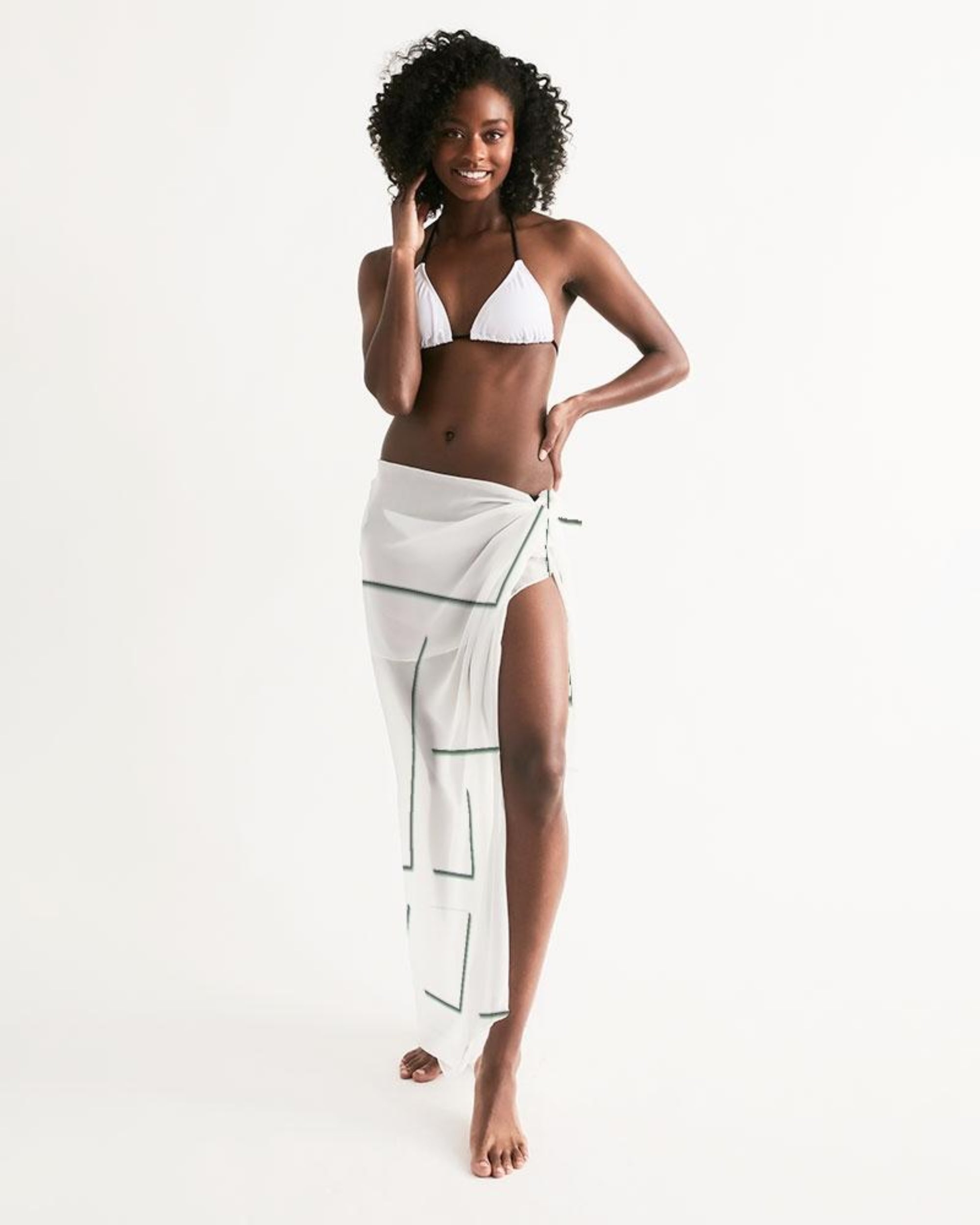 Geometric White and Gray Sarong