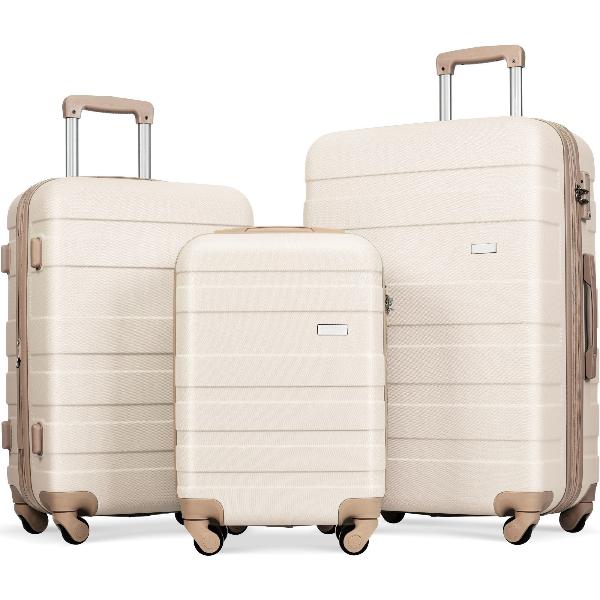 Ivory Expandable ABS Hardshell Three Piece Luggage Set