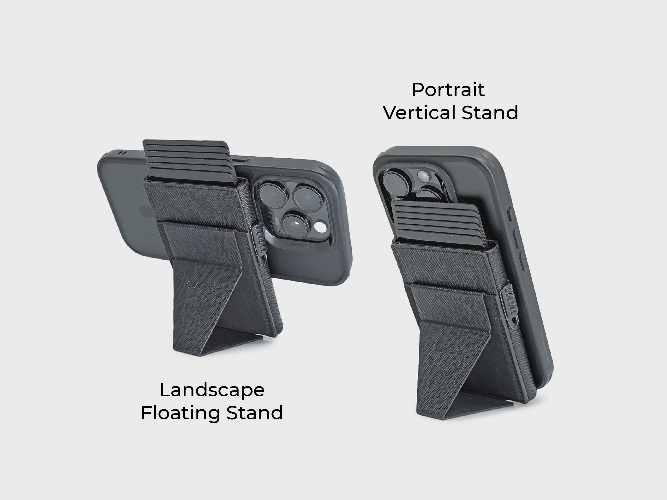 Phone case with multiple stand functions on a white background