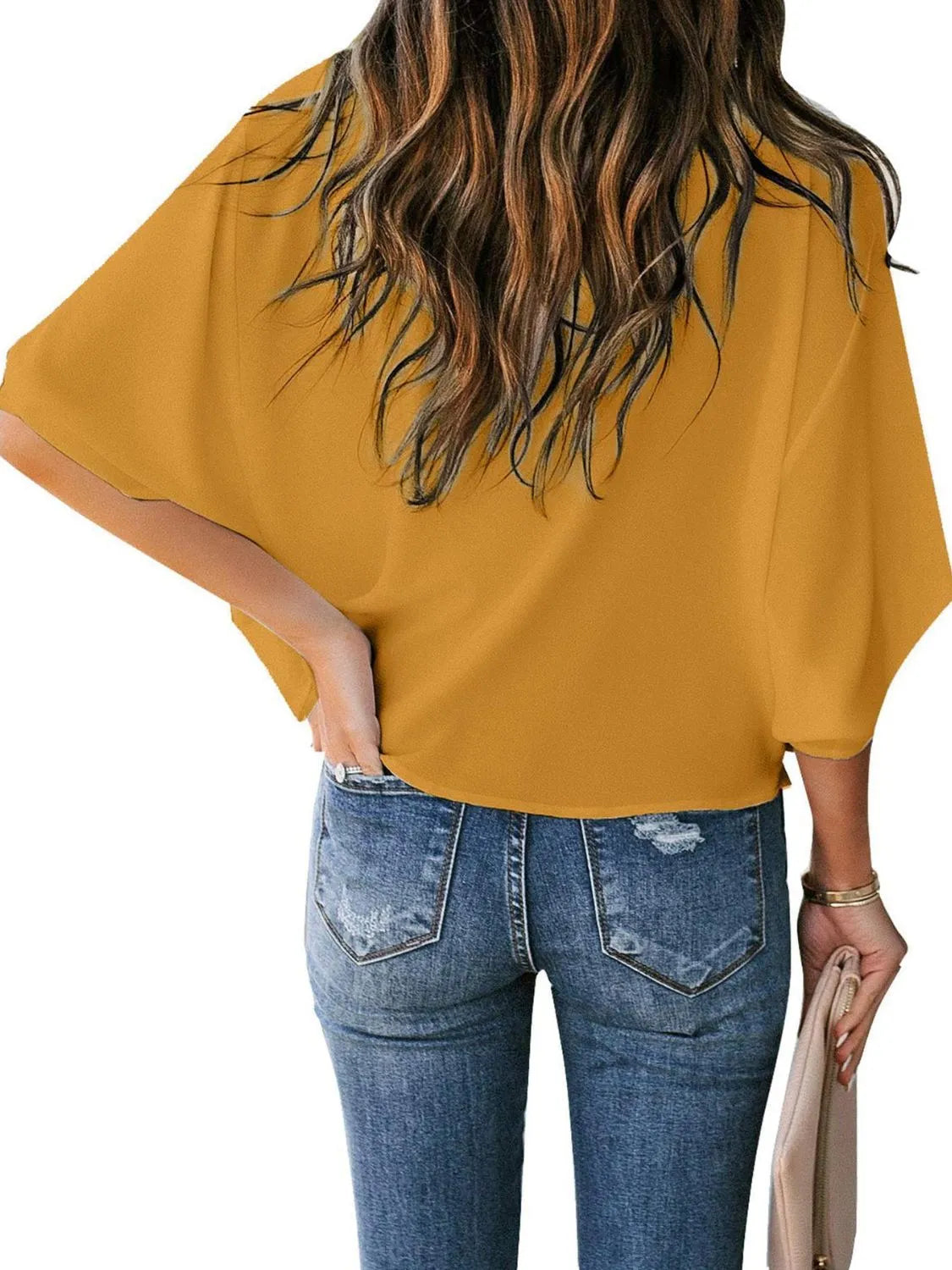 Full Size Ruched Three-Quarter Sleeve Blouse