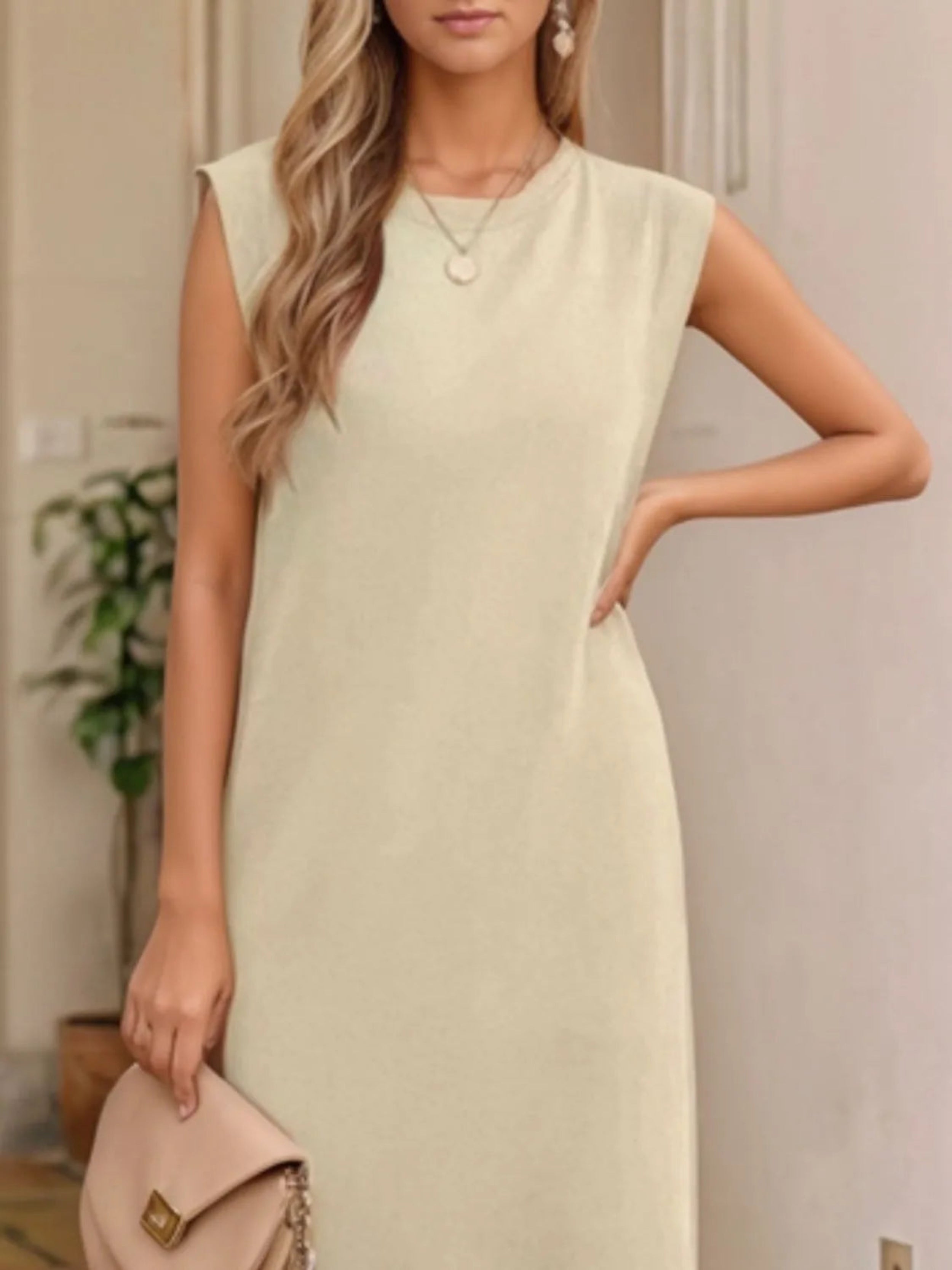 Full Size Slit Round Neck Sleeveless Maxi Tank Dress