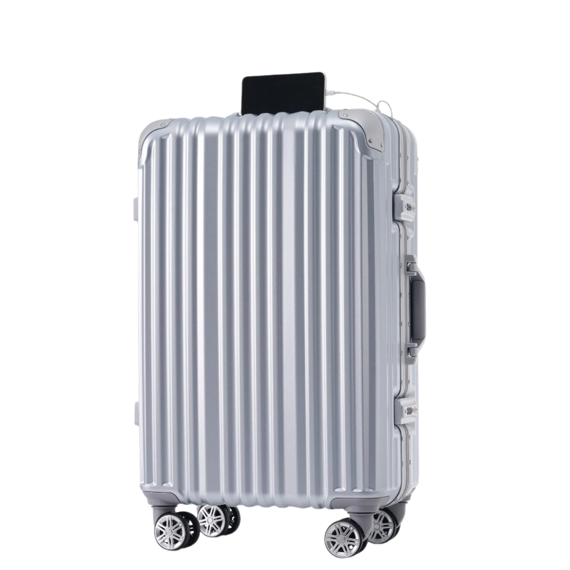 1pc 24in Aluminum Frame Luggage with USB port, Vacation Carry-On