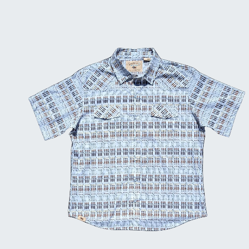 Short-sleeve patterned shirt on a white background