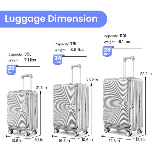 Luggage Sets 3 Piece(20/24/28), Expandable Carry On Luggage with TSA