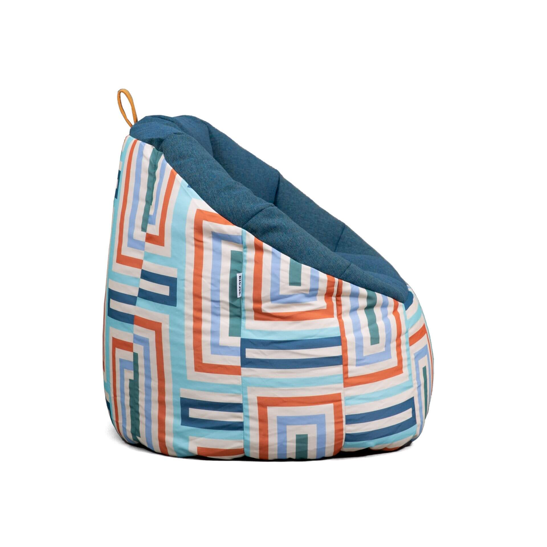 Bean bag chair with geometric pattern on a white background
