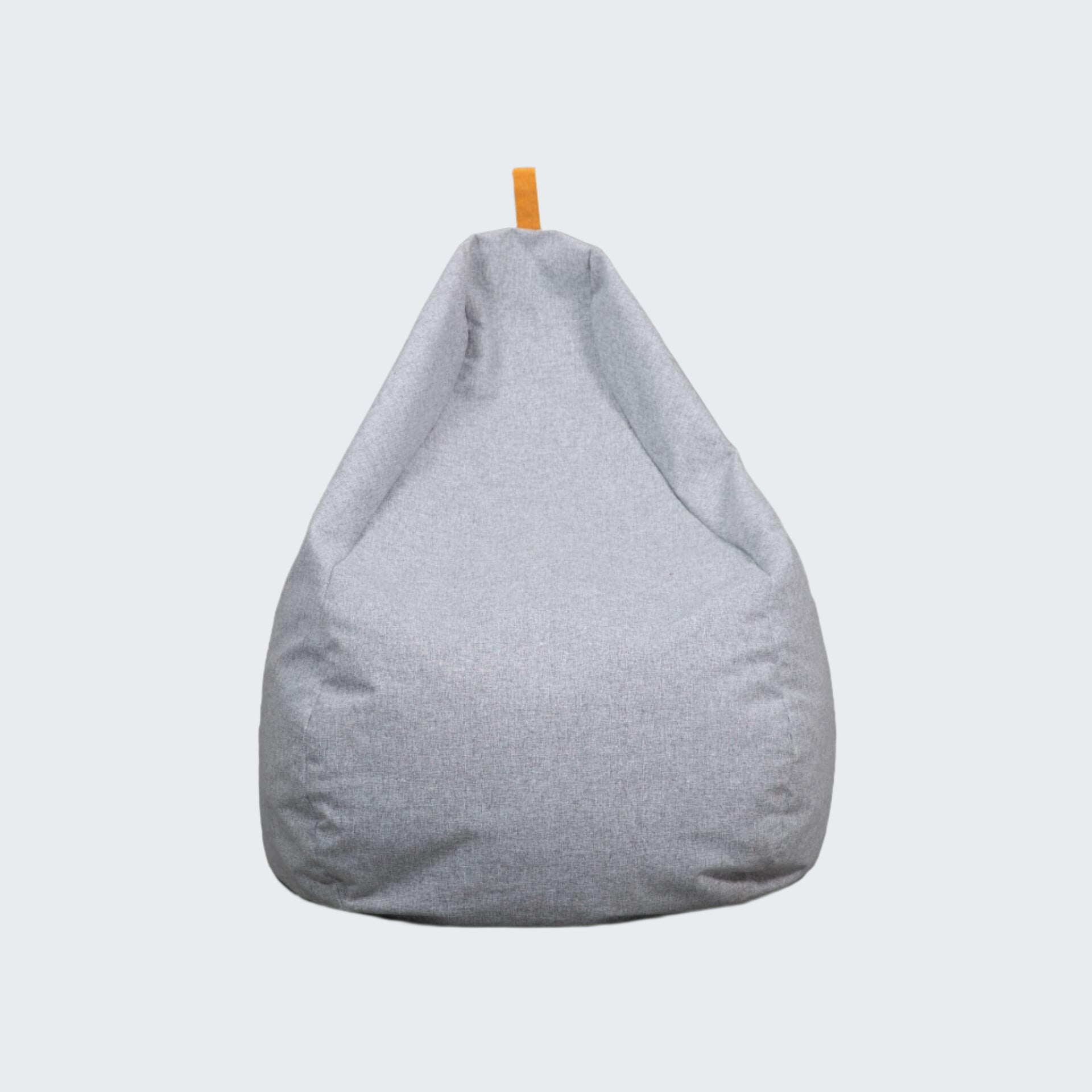 Gray bean bag chair with a wooden handle on a white background