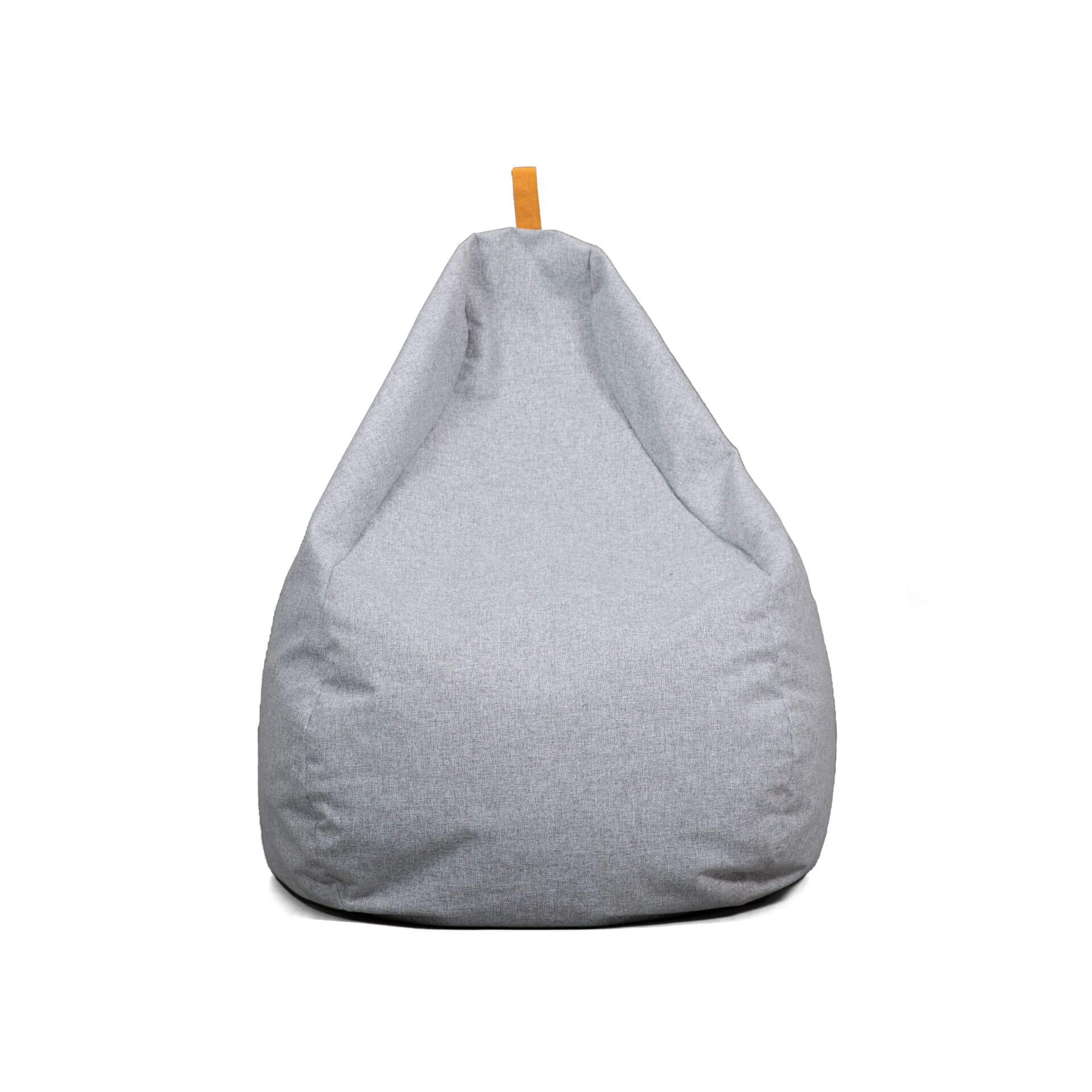Gray bean bag chair with a wooden handle on a white background