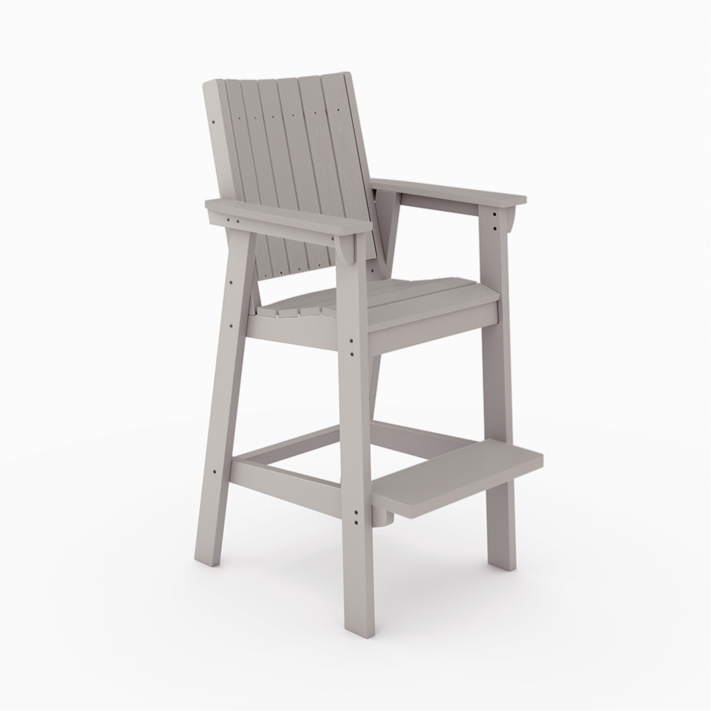 Gray wooden chair with armrests on a white background
