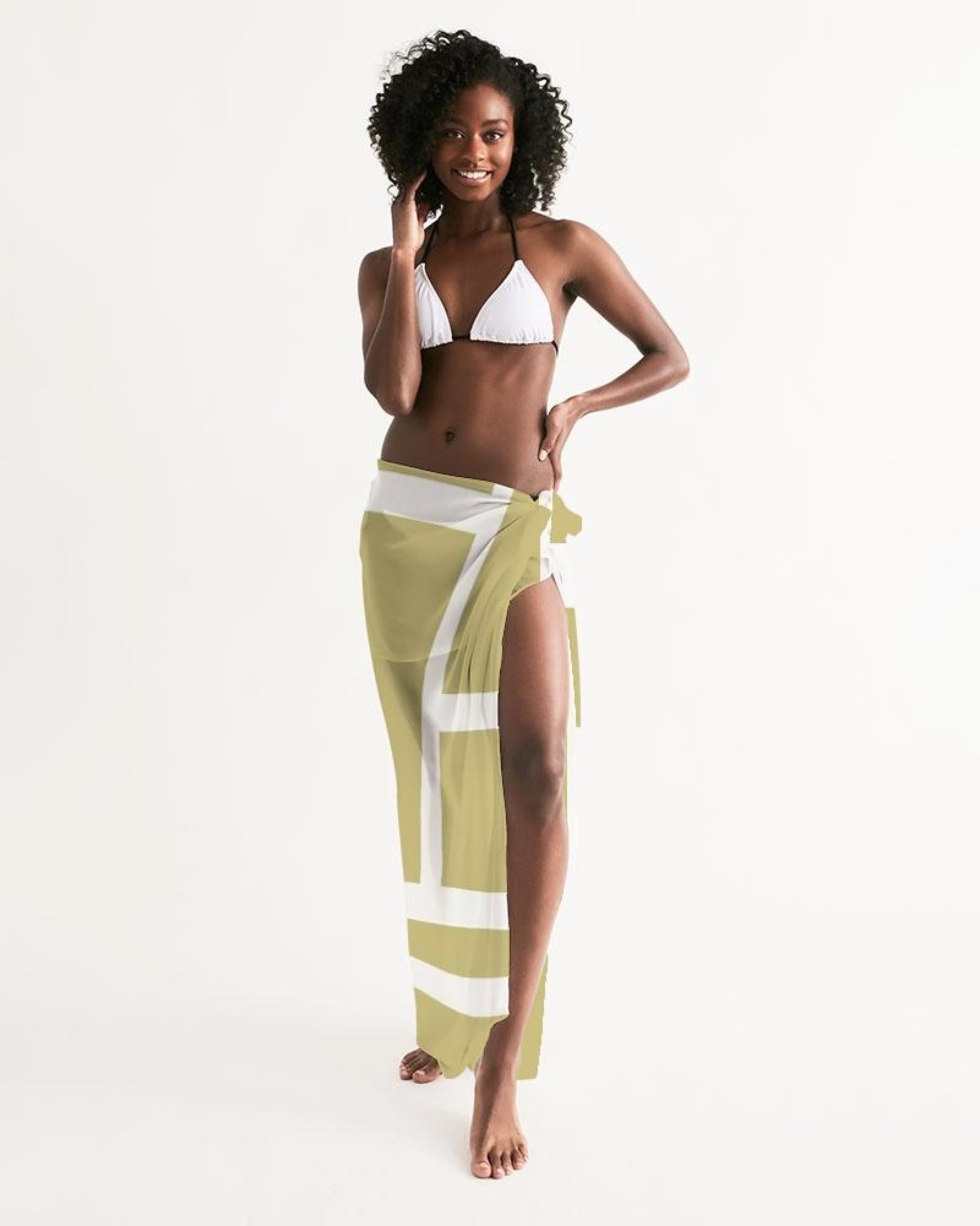 Geometric Beige and White Sarong