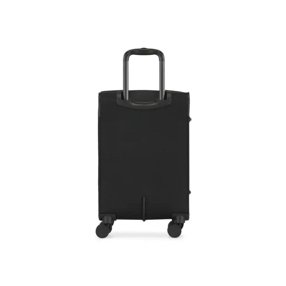 Black suitcase with wheels on a white background