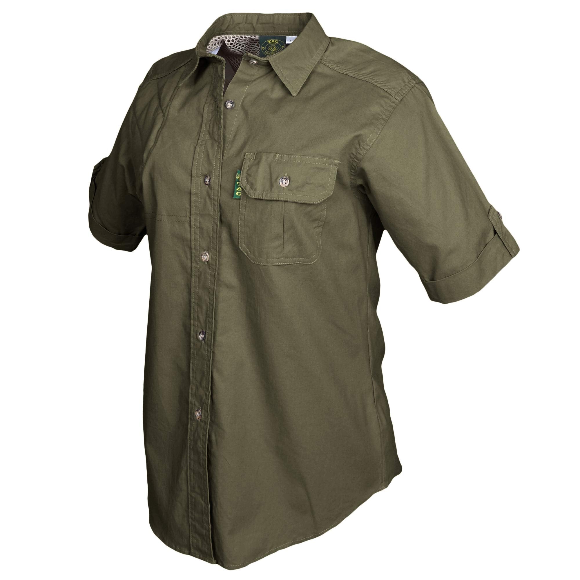Green short-sleeve shirt on a white background