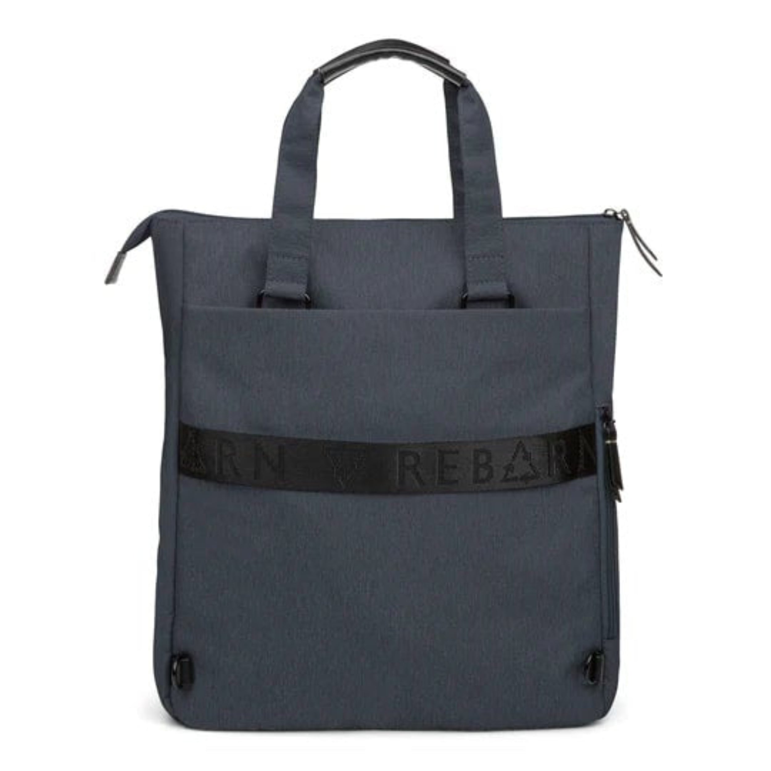 Gray backpack with a black strap on a white background
