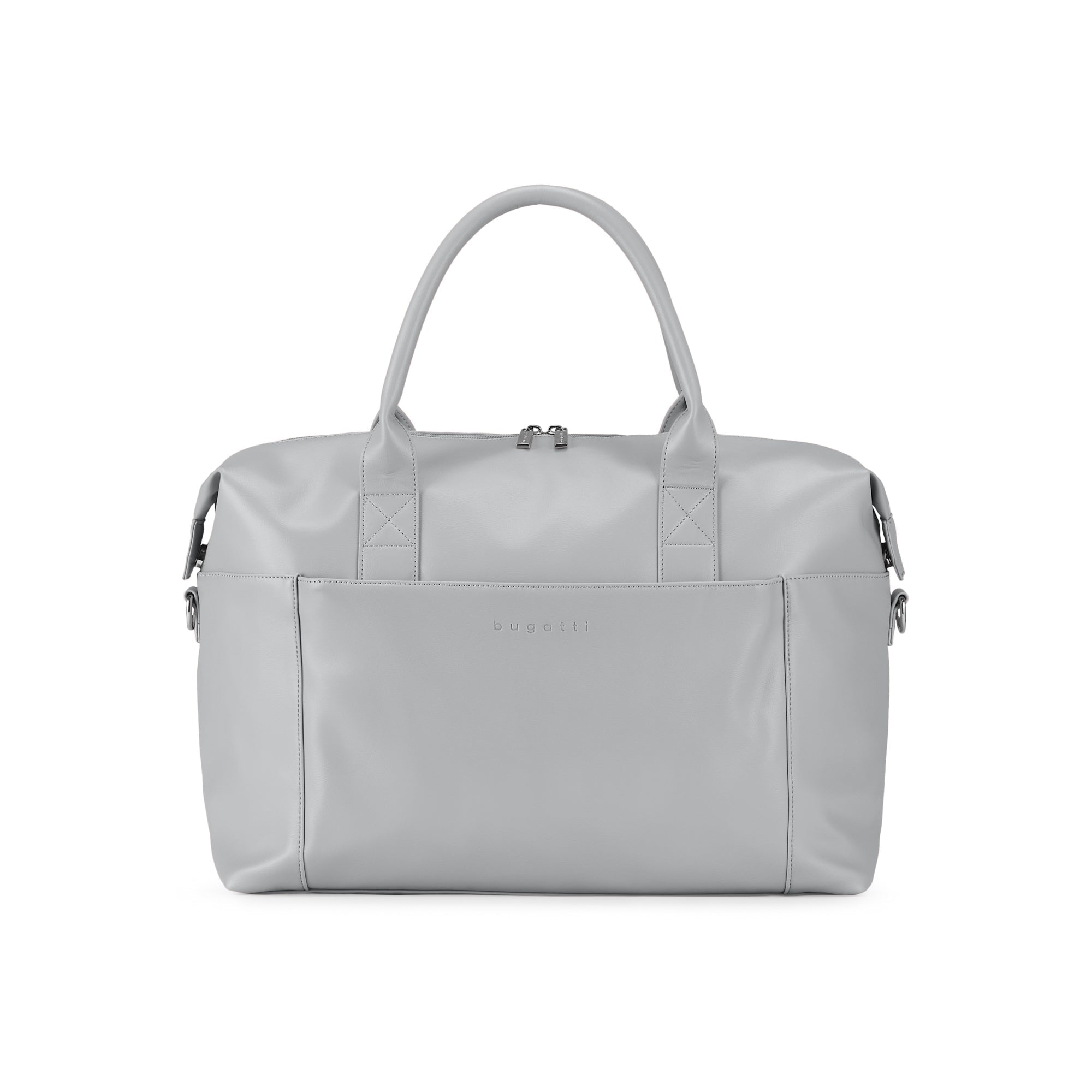 Light gray duffel bag on a white background
