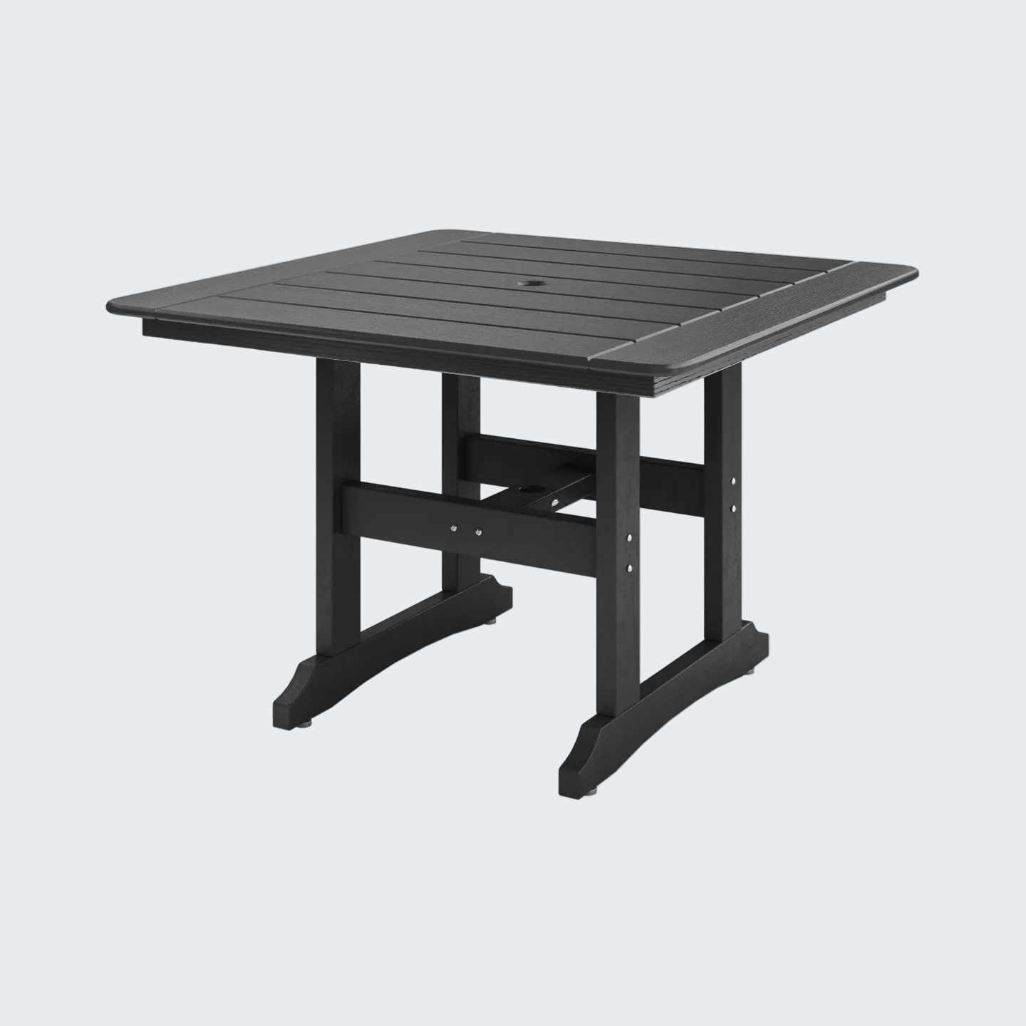Black square table on a white background