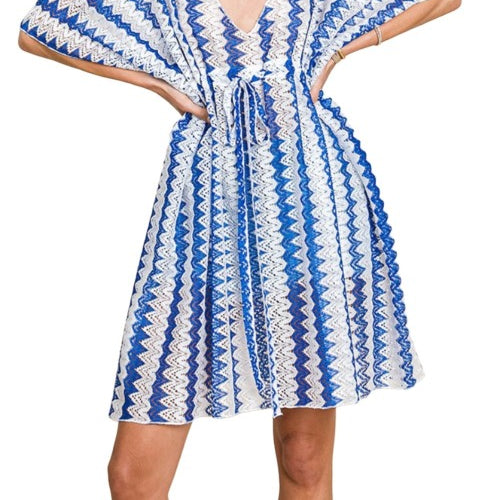 Cotton Bleu by Nu Lab Tied Striped Plunge Half Sleeve Cover-Up