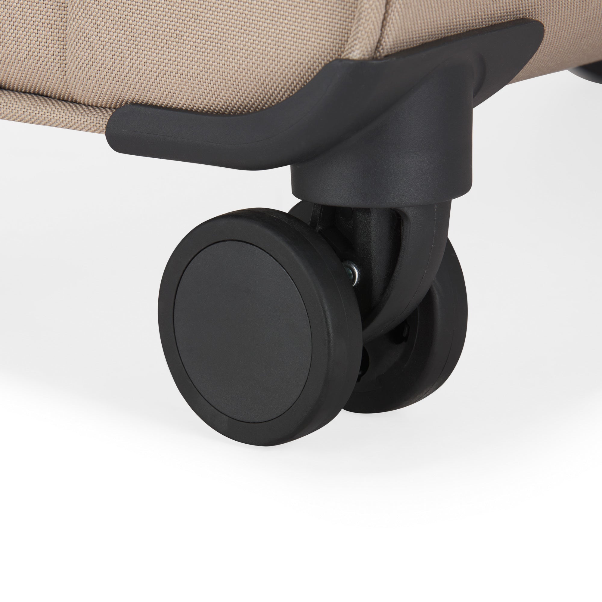 Close-up of a chair wheel on a white background