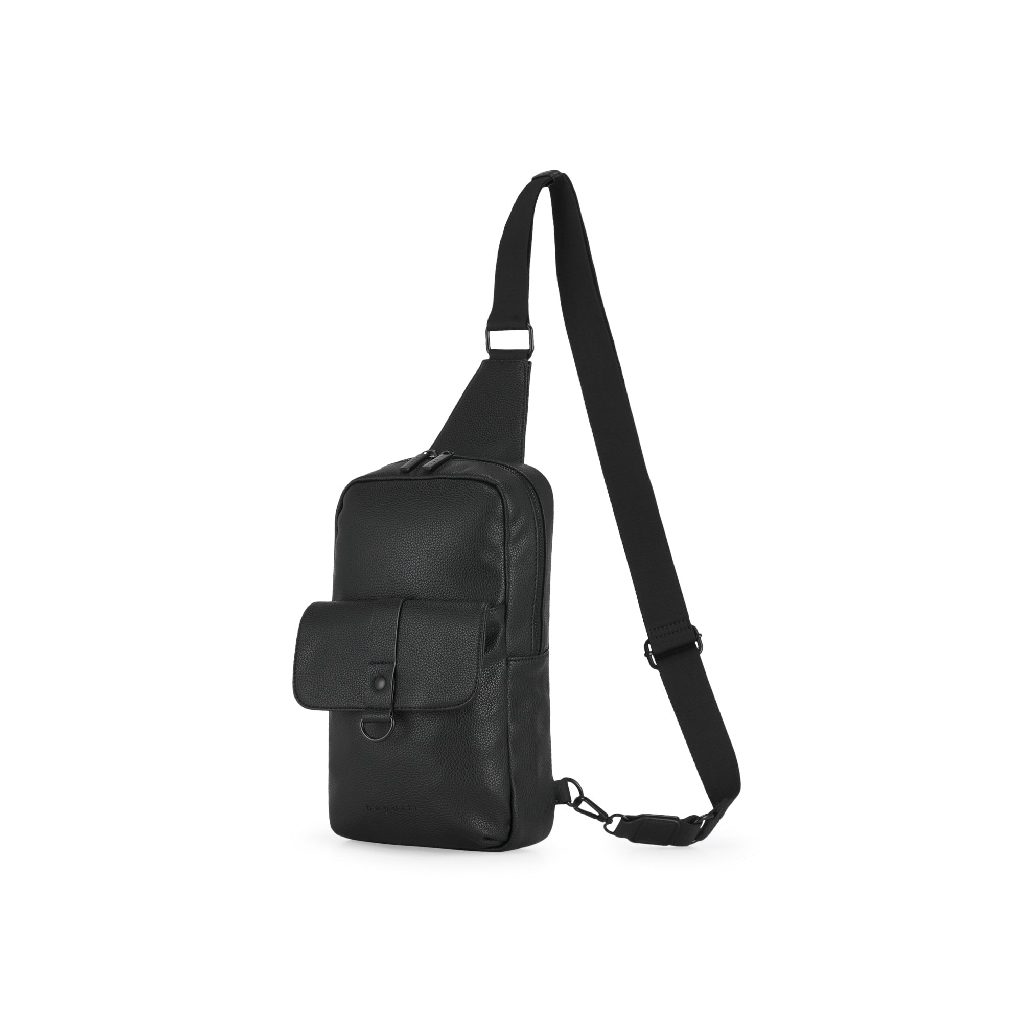 Black sling bag on a white background