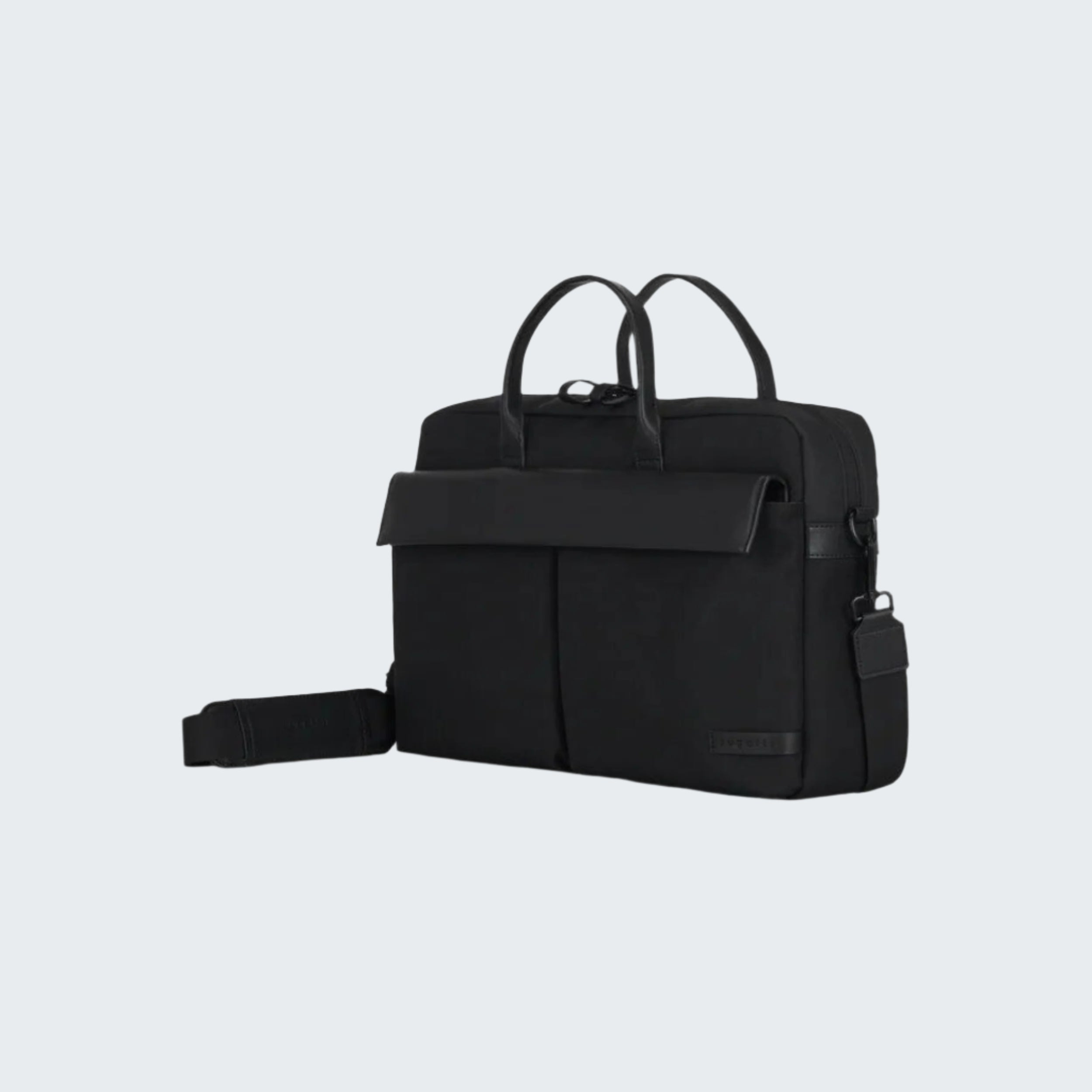 Black backpack on a white background