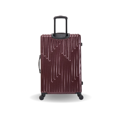Maroon suitcase with a textured surface on a white background