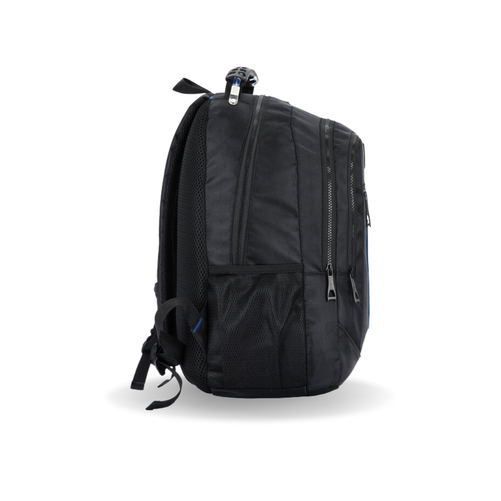 Black backpack on a white background