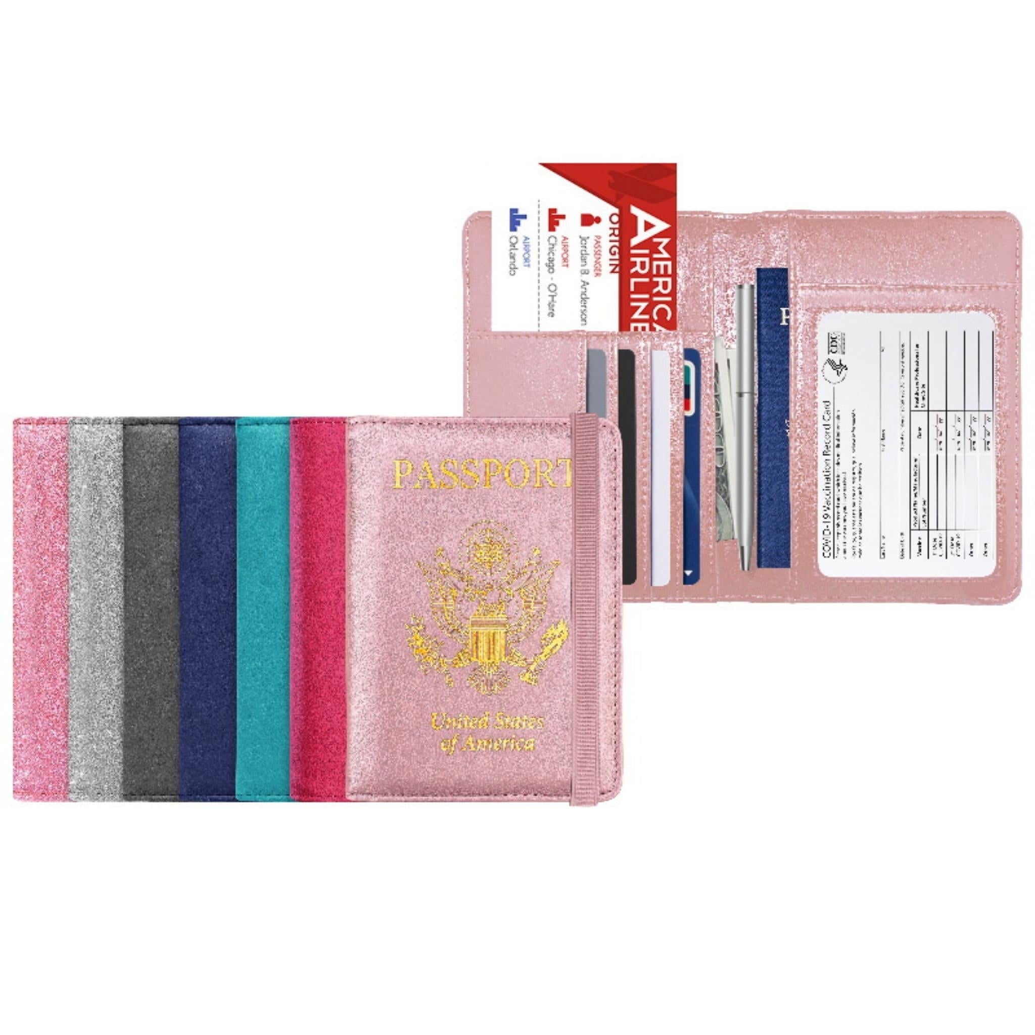 PU Leather RFID Passport and Vaccine Card Holder Combo